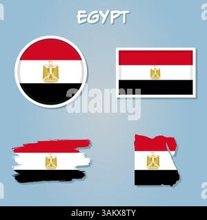 Mappa dell'Egitto con bandiera ufficiale e mappa Illustrazione Vettoriale