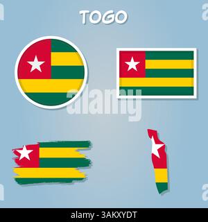 Bandiera del territorio delle mappe del Togo, disegno del modello di bandiera del Togo Illustrazione Vettoriale