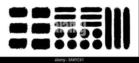 Set di tratti di pennello Grunge. Sfondo grunge impostato. Pennello per inchiostro di vernice nera Illustrazione Vettoriale