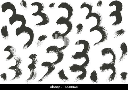 Set di spirali per inchiostro. La vernice con pennello scuote le linee. Confetti di mascara vettoriali disegnati a mano. Elementi traccianti lineari impostati isolati su sfondo bianco Illustrazione Vettoriale