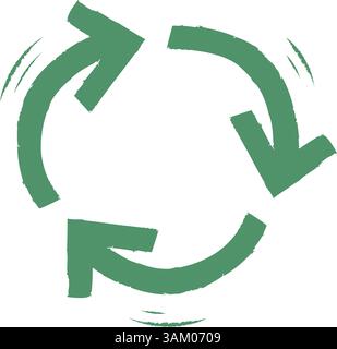 Freccia disegnata a mano con una rotazione a forma di cerchio. Icona del simbolo di riciclaggio. Ciclo naturale dell'acqua Illustrazione Vettoriale