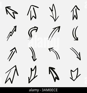 Set di freccia doodle su sfondo bianco Illustrazione Vettoriale
