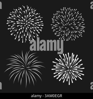 Fuochi d'artificio a fantasia natalizie che esplodono in varie forme con un set di pittogrammi scintillanti Illustrazione Vettoriale