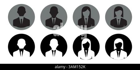 Icona utente in stile piatto, icona persona, icona utente per il sito Web. Silhouette della testa maschio e femmina. Illustrazione vettoriale dell'icona utente. Illustrazione Vettoriale