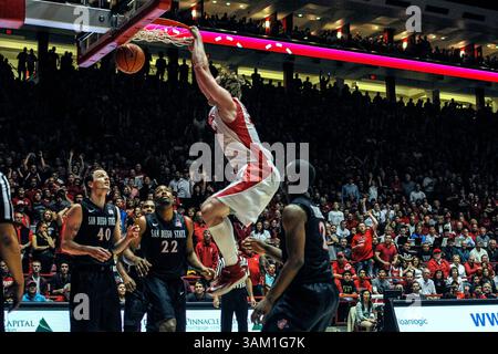 22 febbraio 2014: L'attaccante dei New Mexico Lobos Cameron Bairstow #41 in azione durante la seconda metà della partita di basket NCAA tra i San Diego State Aztecs e l'University New Mexico Lobos al Pit di Albuquerque, New Mexico. Lobos sconfisse gli Aztechi 58 - 44. Immagine di credito Â© Lou Novick/Cal Sport Media(immagine di credito: © Lou Novick/Cal Sport Media/ZUMAPRESS.com) Foto Stock