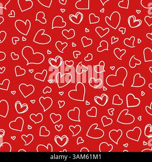 Motivo bianco rosso senza cuciture con cuori Illustrazione Vettoriale