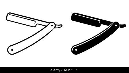 Icona del rasoio diritta, grafica lineare e silhouette nera. Strumento di rasatura vintage. Illustrazione della clipart vettoriale. Illustrazione Vettoriale