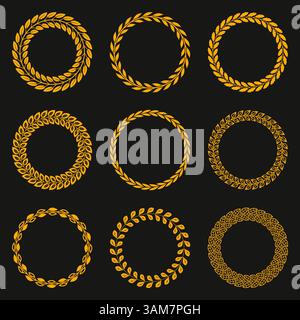 Ghirlande d'alloro vettoriali su sfondo nero Illustrazione Vettoriale