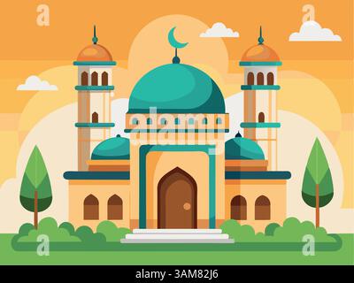 Illustrazione vettoriale su sfondo di una moschea colorata Illustrazione Vettoriale
