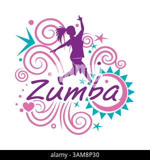 Logo Zumba dance o design di T-shirt, perfetto per marchi di fitness, abbigliamento sportivo e marchi di cosmetici, catturare energia, movimento, e uno stile vivace. Illustrazione Vettoriale