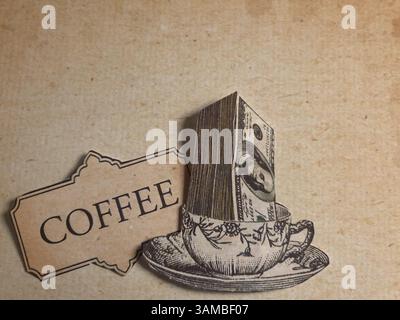Collage concettuale che simboleggia i prezzi elevati del caffè Foto Stock