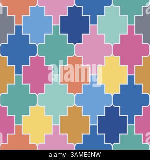 Motivo geometrico astratto in stile arabo con motivo a pazzle senza cuciture. Sfondo vettoriale piastrelle a mosaico moderno e luminoso. Illustrazione Vettoriale