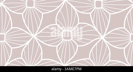 Linea grigia astratta ornamento floreale, motivo floreale vettoriale senza cuciture. Forme botaniche astratte organiche sfondo silhouette floreale. Illustrazione Vettoriale