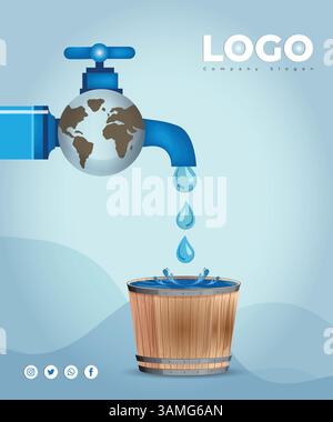 Poster della giornata mondiale dell'acqua, modello vettoriale creativo Save Water, post sui social media, illustrazione grafica Illustrazione Vettoriale