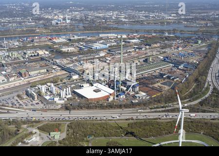 Vista aerea, Aurubis, produttore di rame, affinerie, Peute, commercio, industria, Amburgo, Germania, Europa Foto Stock