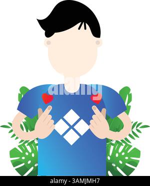 Kpop Finger Heart Gesture cute Korean Hand Sign Illustration. Illustrazione Vettoriale