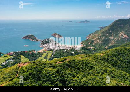 Vista aerea del club golfistico Shek o Beach sul mare dell'isola di Hong Kong. Foto Stock
