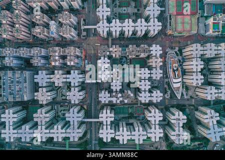 Vista aerea del Whampoa, un centro commerciale che sembra una barca, Kowloon City District, Hong Kong. Foto Stock