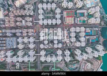 Vista aerea del Whampoa, un centro commerciale che sembra una barca, Kowloon City District, Hong Kong. Foto Stock