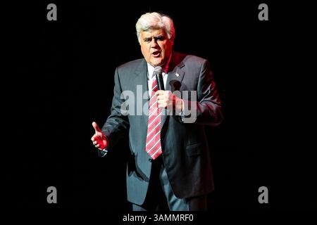 28 marzo 2014 - Durham, Carolina del Nord, U. S - JAY LENO porta il suo tour del 2014 al Durham Performing Arts Center di Durham, North Carolina. (Immagine di credito: © Andy Martin Jr./ZUMAPRESS.com) Foto Stock
