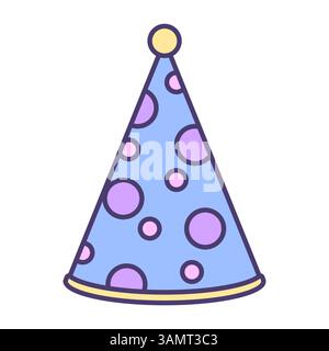 Icona del cappello da festa. Forma del cono da celebrazione. Accessorio vettoriale colorato. Decorazione a pois. Illustrazione Vettoriale