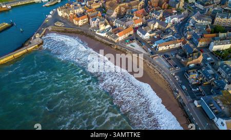 Vista aerea di Eyemouth Harbour, Scottish Borders, Regno Unito. Foto Stock