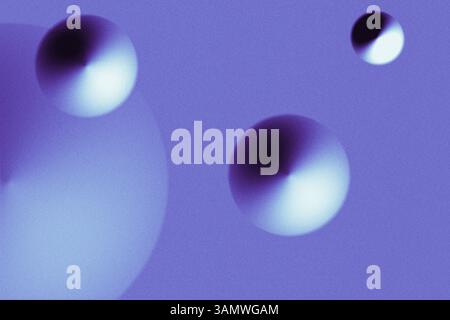 Sfondo astratto retrò futuristico stile anni '1980 design fantascientifico vintage forme geometriche a gradiente volante cerchi 3d o coni nello spazio viola Foto Stock