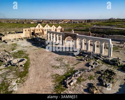 Vista aerea della grande Moschea nell'antica Harran, Sanliurfa, Turchia. Foto Stock