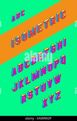 carattere vettoriale isometrico dell'alfabeto 3d. Illustrazione vettoriale da a a Z. Illustrazione Vettoriale