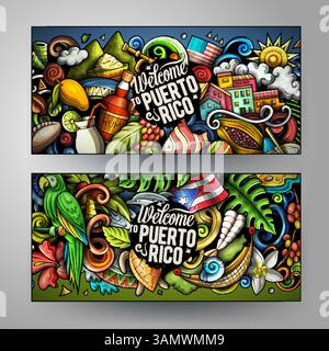 Striscioni vettoriali colorati a cartoni animati Porto Rico Illustrazione Vettoriale