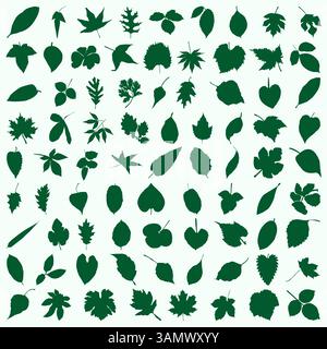 Icone delle lamelle verdi impostate su sfondo bianco Illustrazione Vettoriale