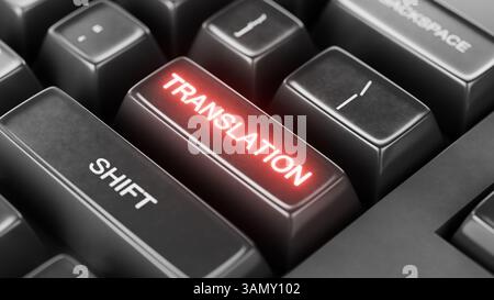 Concetto di traduzione del testo. Servizi di traduzione - fornitura di servizi di traduzione professionali per trasformare contenuti scritti o parlati da un'unica lingua Foto Stock