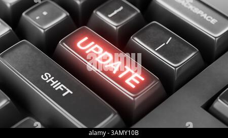 Informazioni sull'aggiornamento software. Aggiornamento dei dati. Nuova versione del programma. Aggiunta al programma. Correzioni di bug. rendering 3d. Foto Stock
