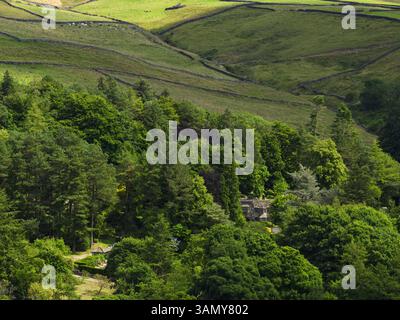 Parcevall Hall Gardens annidati tra alberi (boschi, pendii ripidi, pascoli e collinette ondulate) - Skyreholme, Yorkshire Dales, Inghilterra Regno Unito. Foto Stock