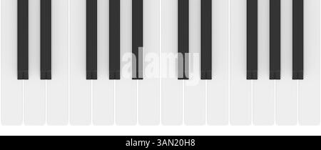 Tasto piano, vista dall'alto. Concetto musicale. Rendering 3D isolato su sfondo bianco Foto Stock