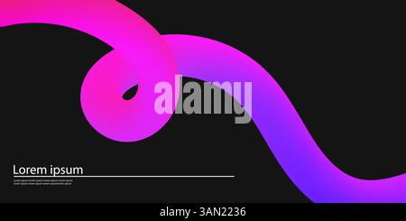 Sfondo colore astratto con linea sfumatura dinamica. Nastri della curva 3D vettoriale su sfondo nero. Design grafico ondulato e colorato Illustrazione Vettoriale