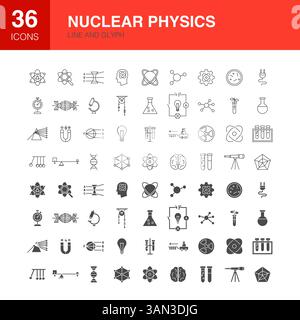 Icone Web della linea di fisica nucleare Illustrazione Vettoriale