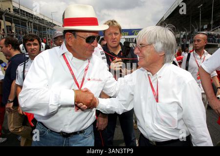 Bernie Ecclestone (GBR) F1 Supremo con un VIP in griglia...Campionato del mondo di Formula 1, Rd 18, Gran Premio del Brasile, gara, Interlagos, San Paolo, Brasile, domenica 2 novembre 2008. Foto Stock