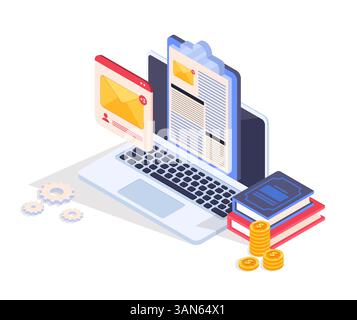 Concetto di formazione e finanza online. Illustrazione vettoriale Illustrazione Vettoriale