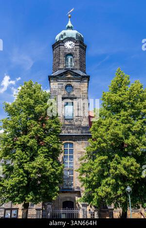 Dorfkirche Lohmen, Sächsische Schweiz, Sachsen, Deutschland *** chiesa del villaggio di Lohmen, Svizzera sassone, Sassonia, Germania Foto Stock