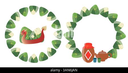 Collezione di cornici decorative per Dragon Boat Illustrazione Vettoriale