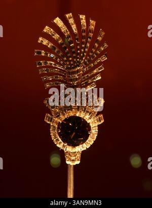 Londra, Regno Unito. Uno degli oggetti della mostra Cartier al Victoria & Albert Museum (V&A). Apre dal 12 aprile 2025 al 16 novembre 2025. 9 aprile 2025. Rif: LMK11-S100425-001 Steve Bealing/Landmark Media WWW.LMKMEDIA.COM Foto Stock