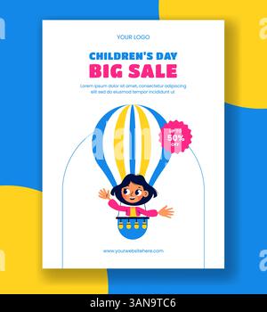 Illustrazione della festa dei bambini con sfondo piatto per poster verticale sui social media Illustrazione Vettoriale