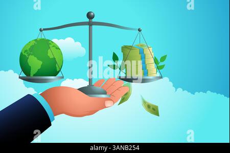 Concetto di economia verde. Bilanciare la crescita economica con la responsabilità ambientale Illustrazione Vettoriale