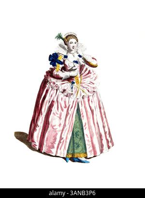 Abbigliamento storico, storia della moda, Elisabetta i, Elisabetta i, in realtà Elizabeth Tudor, anche la Regina Vergine, la Regina della Vergine (7 settembre 1533 – 24 marzo 1603), fu Regina d'Inghilterra e d'Irlanda dal 17 novembre 1558 fino alla sua morte, riproduzione restaurata digitalmente di un originale del XVIII/XIX secolo, data esatta sconosciuta Foto Stock