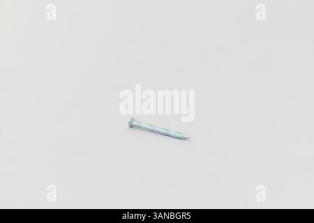 Chiodo in acciaio zincato su sfondo bianco Foto Stock