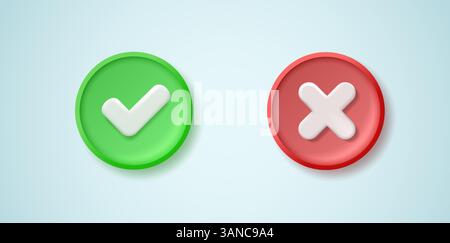 Set di icone realistiche, bandiera verde e croce rossa. Illustrazione vettoriale 3D. Illustrazione Vettoriale