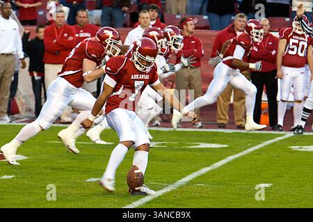 Il 25 ottobre 2008 prende il via Alex Tejada#7 di Arkansas..The Ole Miss Rebels sconfisse gli Arkansas Razorbacks 23-211 a Fayetteville, AR. Richey Miller/CSM (immagine di credito: © Cal Sport Media/ZUMA Press) Foto Stock