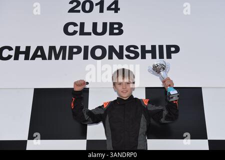 Il pilota britannico Luke Browning, che sta gareggiando nel campionato FIA di Formula 2 2025, è anche membro della Williams driver Academy, vista qui all'inizio della sua carriera nel karting nel 2014. Foto Stock