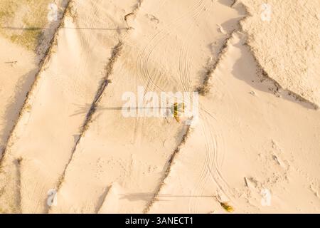 Vista aerea della sabbia sulla spiaggia, Taiba, São Goncalo do Amarante, Ceará, Brasile Foto Stock